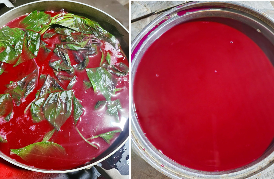 Nấu lá cẩm cho ra màu